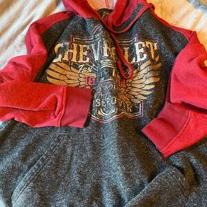 Chevrolet Men’s Two-Tone Red and Charcoal Pullover Hoodie